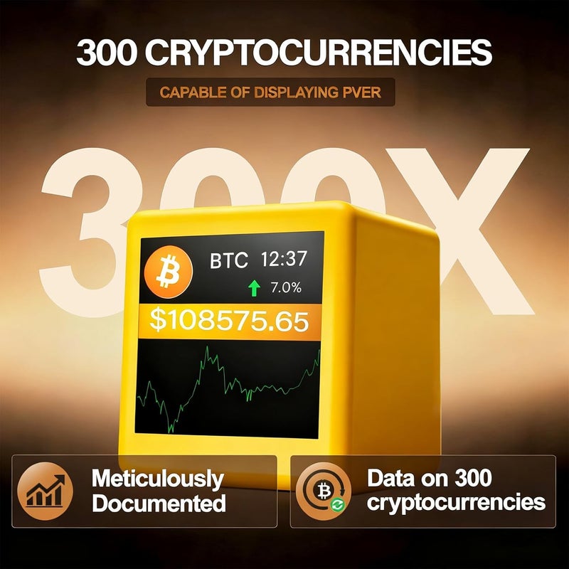 Zelmor Bitcoin Ticker - Crypto Price Display Ticker for Top 1,000 Coins, Office and Home Uses Wi-Fi, 1.54" Diagonal -Yellow - Image 4
